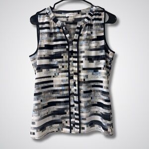 Calvin Klein Women's Geometric Sleeveless Blouse - Black, White, Gray